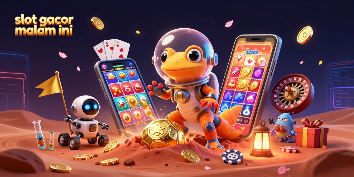 Menangkan slot gacor malam ini dengan ilustrasi kartun Martian gecko yang mengungkap kasino emas di Mars.