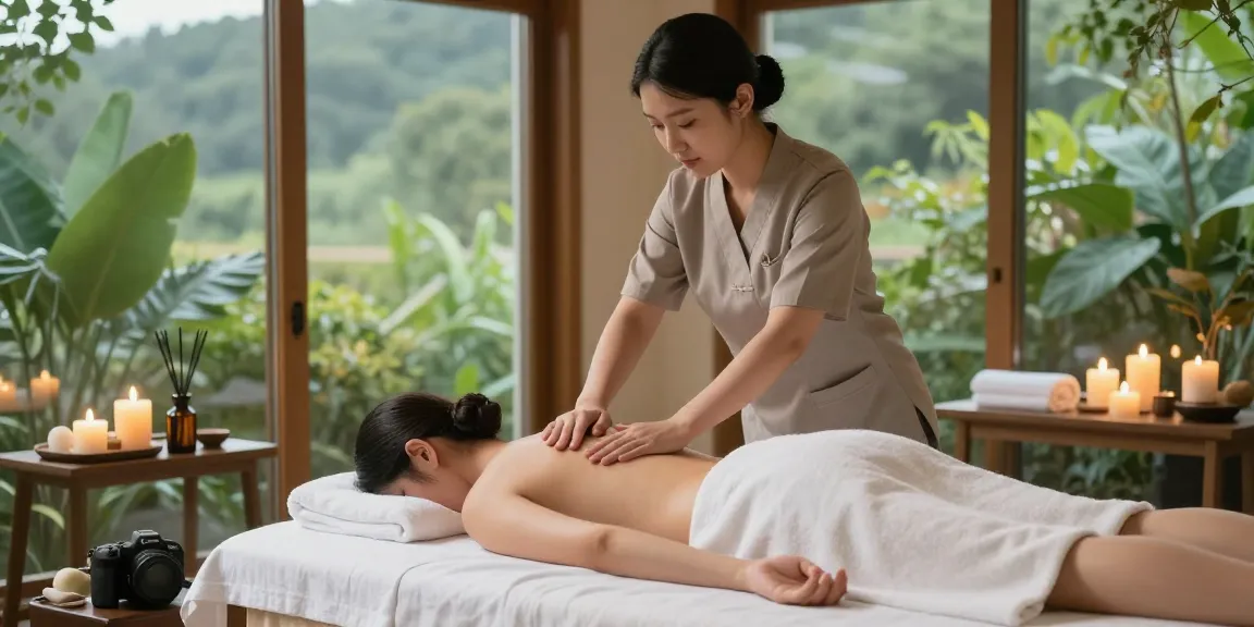 Relaxing 구로마사지 session in a tranquil spa with soothing ambiance.