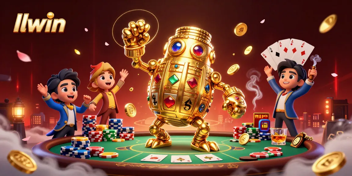 Experience thrilling wins at llwin with golden golem and poker elements in this dynamic casino scene.
