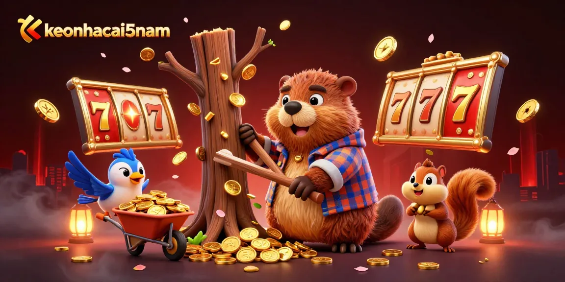 Spinning slot reels and vibrant jackpots create excitement in keonhacai5nam's dynamic 3D casino scene.