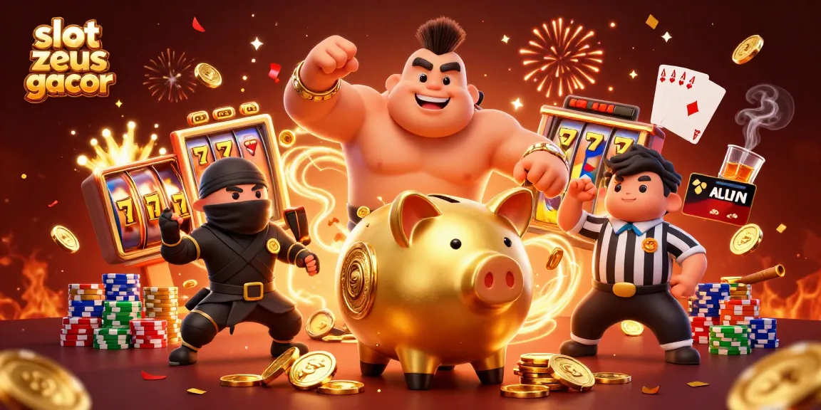Experience slot zeus gacor with golden piggy bank, poker chips, and winning animations in a vibrant scene.