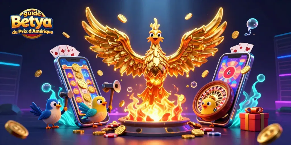 Winning strategies in guide Betya du Prix d'Amérique showcased with vibrant 3D casino elements.