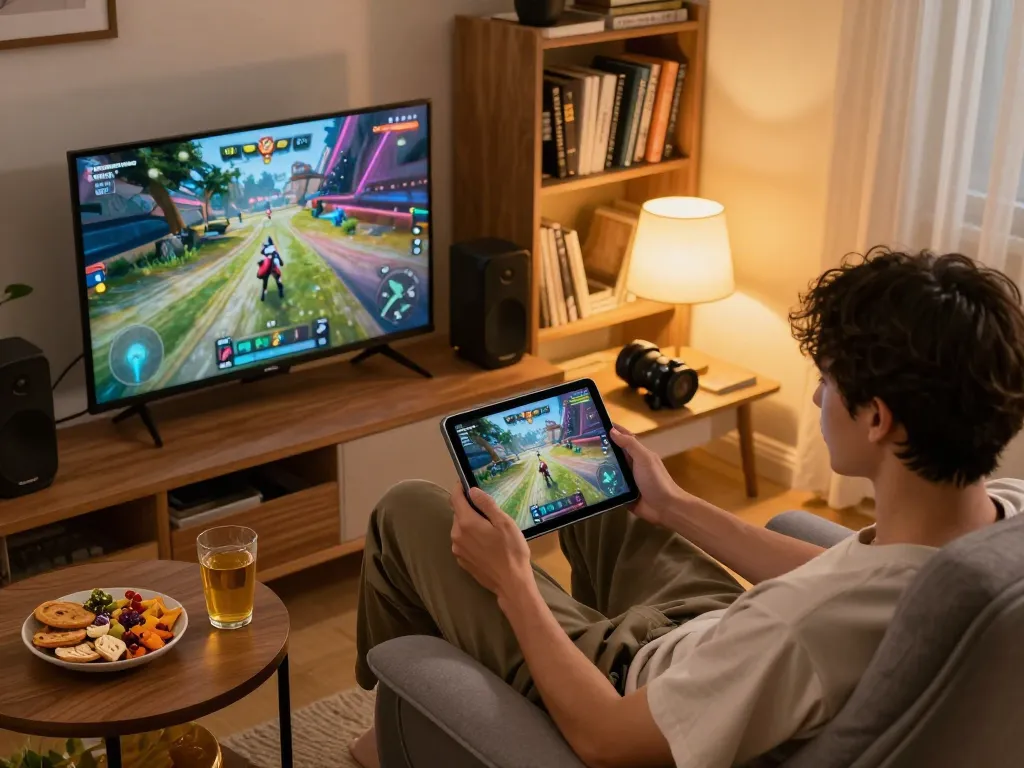 Engaging gameplay of nsfw games on a tablet in a cozy home environment, highlighting a relaxed gaming atmosphere.
