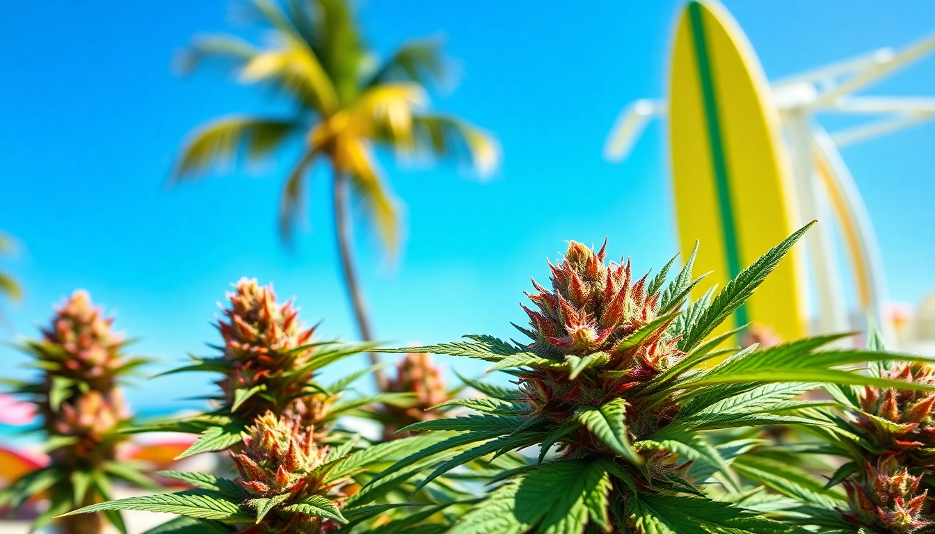 Explore the vibrant miami runtz strain buds in a tropical beach setting. Perfect for relaxation!