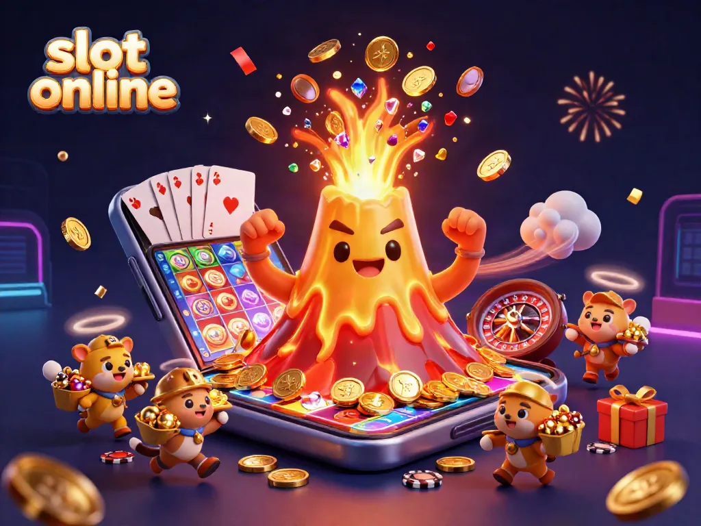Experience the thrill of slot online with vibrant treasures and dynamic gameplay in this captivating illustration.
