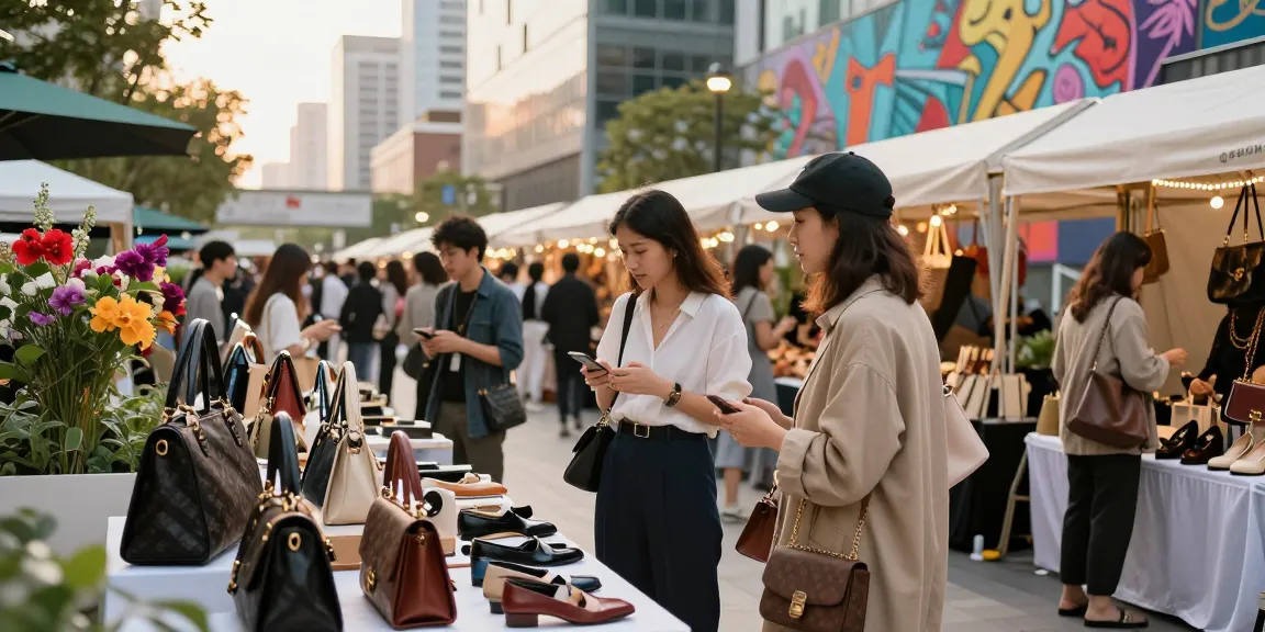 Luxury shopping experience at a 레플리카 쇼핑몰 showcasing high-end replica products in an urban market.