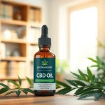 Showcasing CBD Oil in a calming herbal setting with natural lighting and wellness elements.