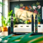 Showcase cannabis vape pens and cartridges in a modern studio setting.