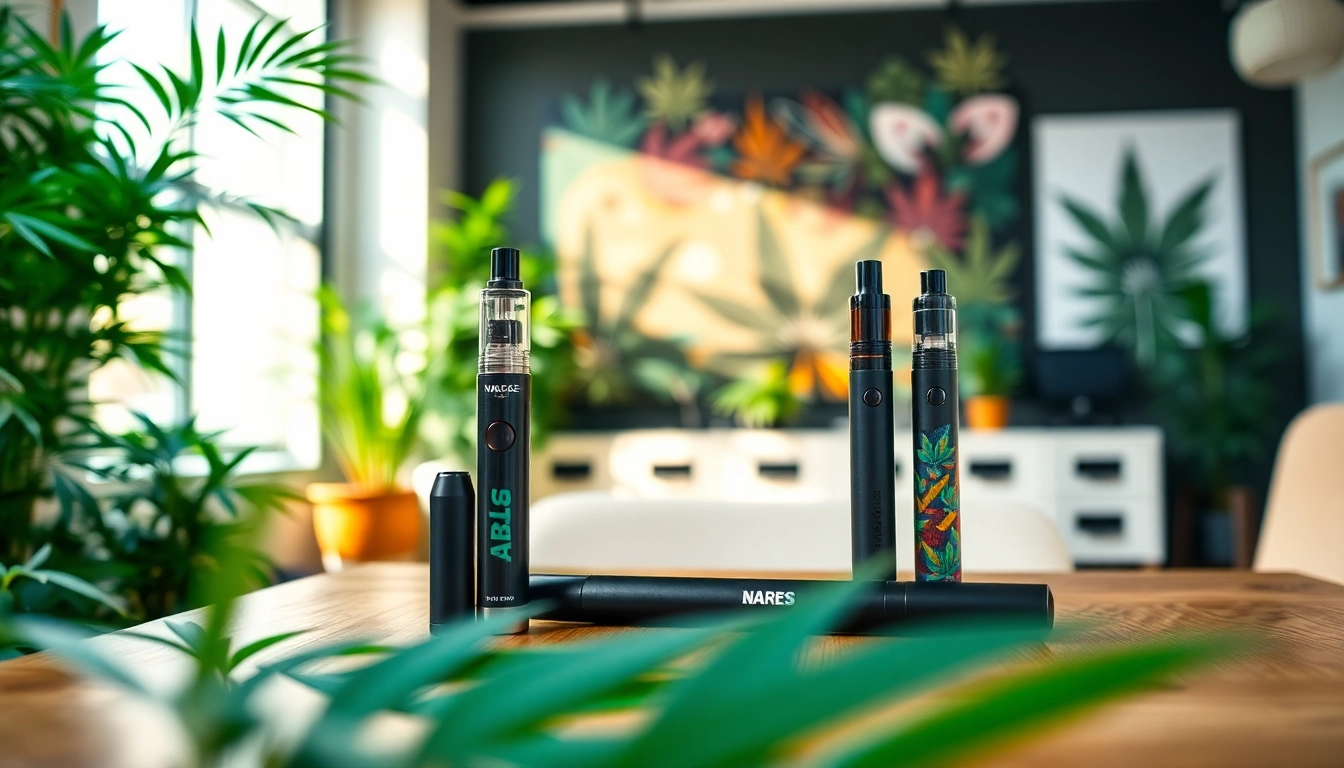 Showcase cannabis vape pens and cartridges in a modern studio setting.