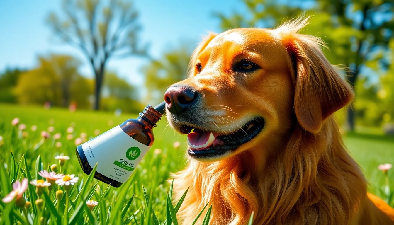 Caring owner giving CBD Oil For Dog to their golden retriever in a sunny park.
