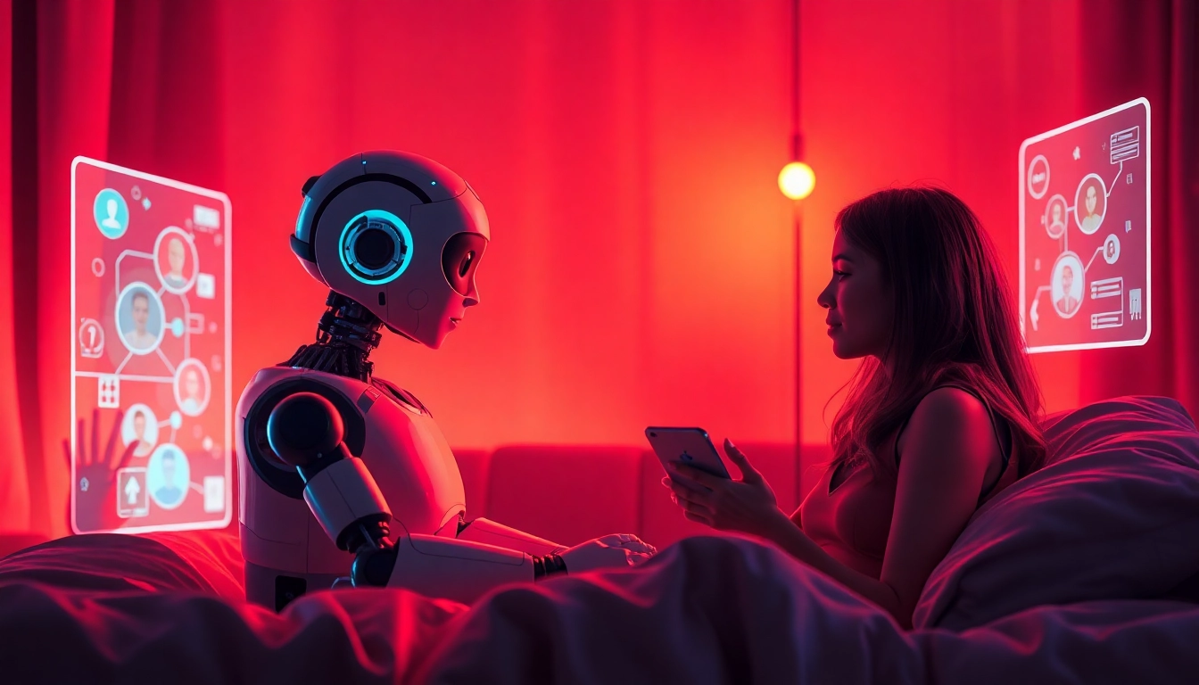 Engaging in a sex ai chat with a friendly AI character in a cozy, intimate setting.