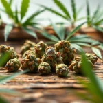 Highlighting Mental Wellness CBD buds on a rustic surface with fresh leaves, showcasing their calming essence.