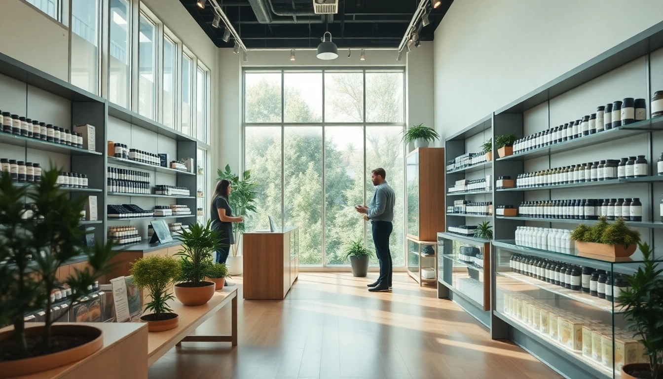 Visit a vivid Weed Store with welcoming displays and a friendly atmosphere, showcasing a variety of cannabis products.