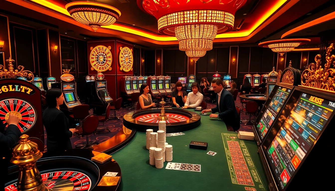 Players enjoying a thrilling game at the 6L777 CLUB casino with poker chips and cards.