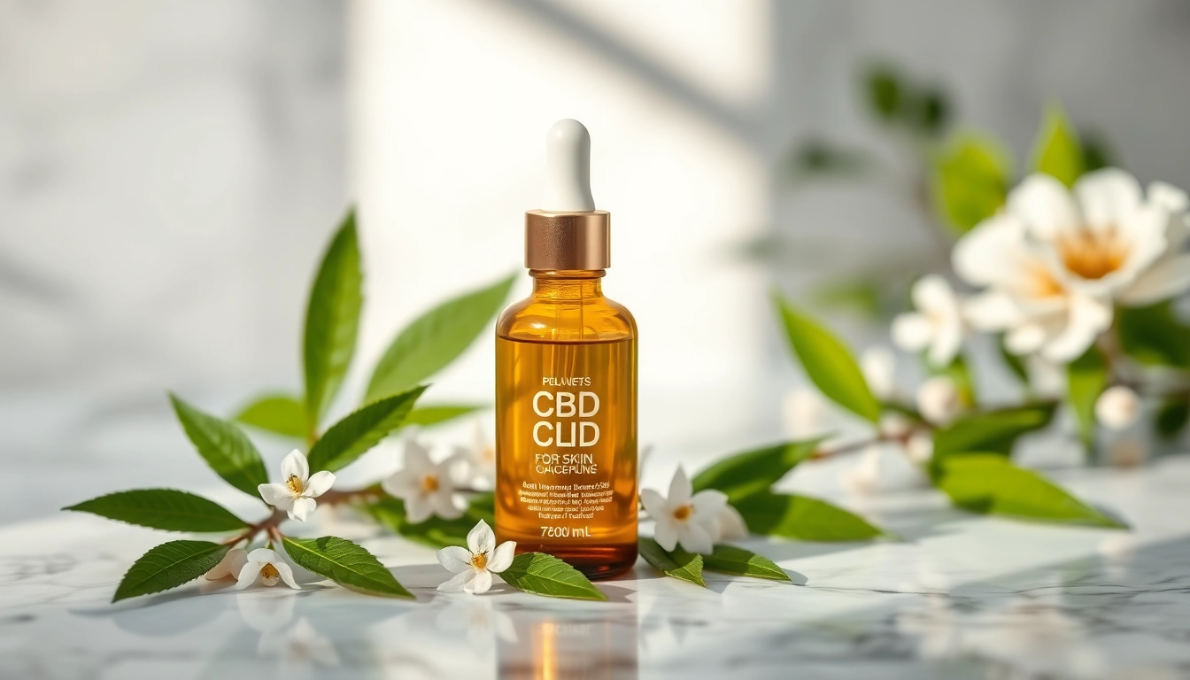 CBD oil for skin displayed artistically with natural elements promoting beauty and wellness.