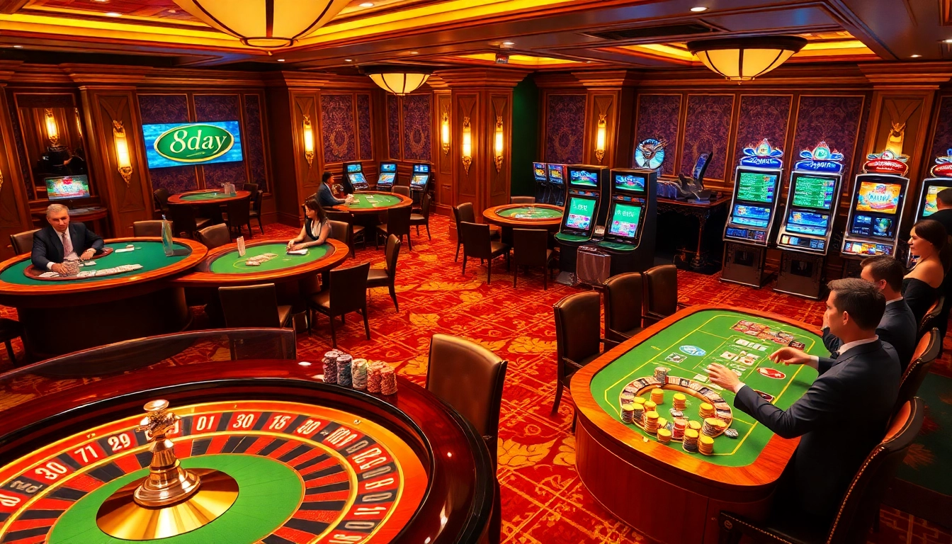 Enjoy thrilling gameplay at 8day casino with glamorous poker tables and slot machines.