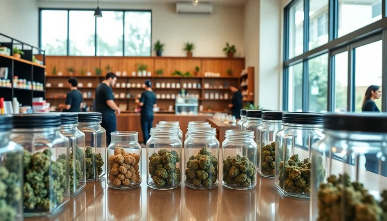 Learn how to get weed in uk from a vibrant cannabis shop display.