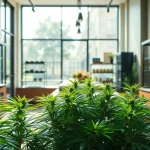 Browse an elegant online pot shop showcasing vibrant cannabis products in a modern setting.