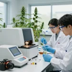 Cannabinoid manufacturer Europe conducting lab research on cannabinoid extraction from hemp plants.