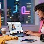 Shop the latest trends at https://shs-dome5.com/ featuring a stylish woman browsing fashion online.