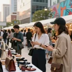 Luxury shopping experience at a 레플리카 쇼핑몰 showcasing high-end replica products in an urban market.