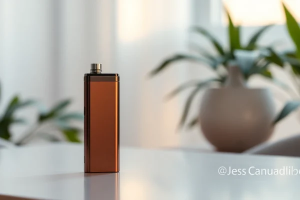 Explore the features of a sleek disposable THC vape device on a minimalist table in a serene setting.