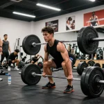 Bodybuilder lifting weights in gym illustrating the power of Deus Medical Steroids for peak athletic performance.